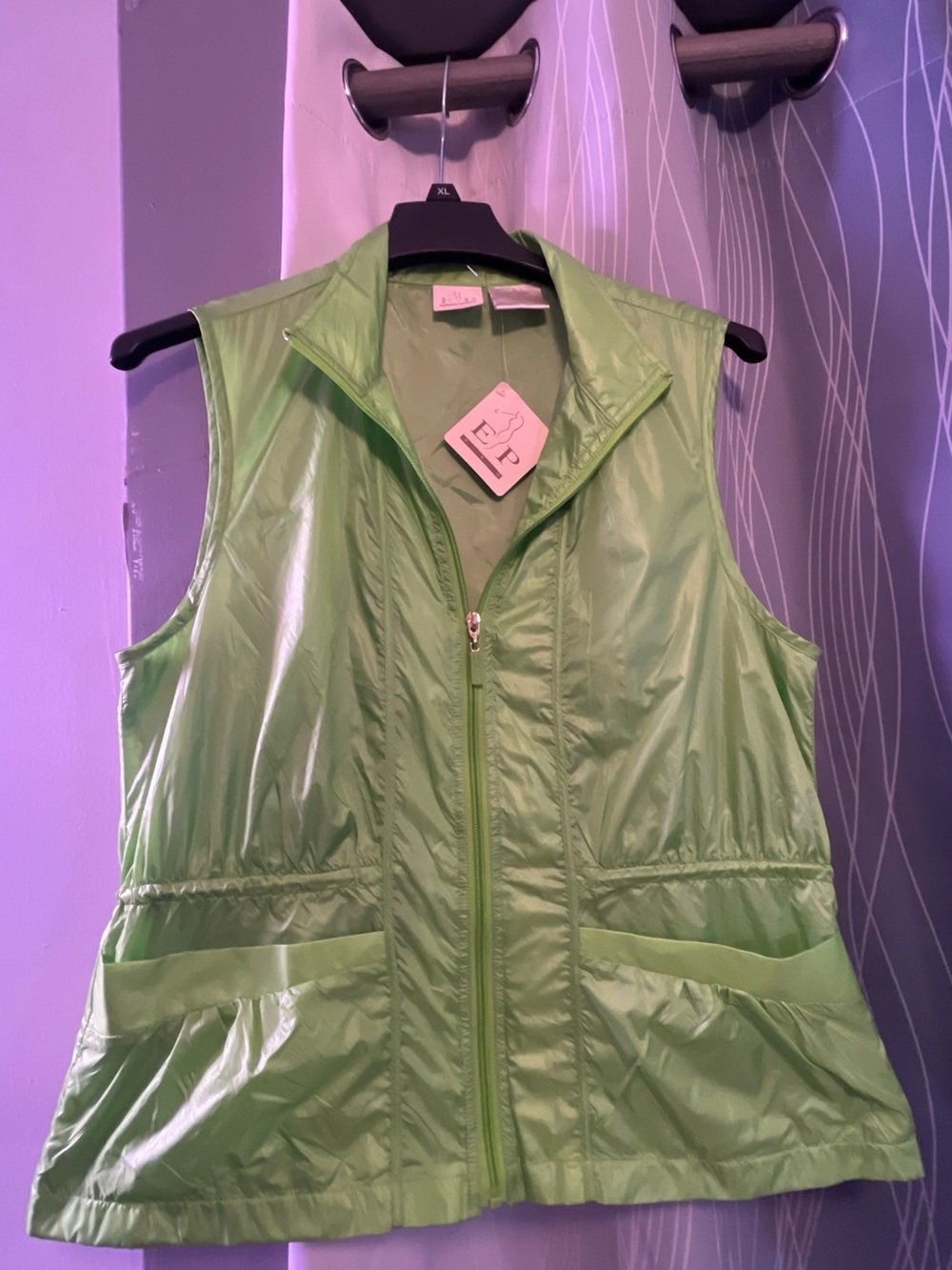 EP Pro Golf Vest Woman’s Lime Green Nylon Zip Up Windbreaker Pockets